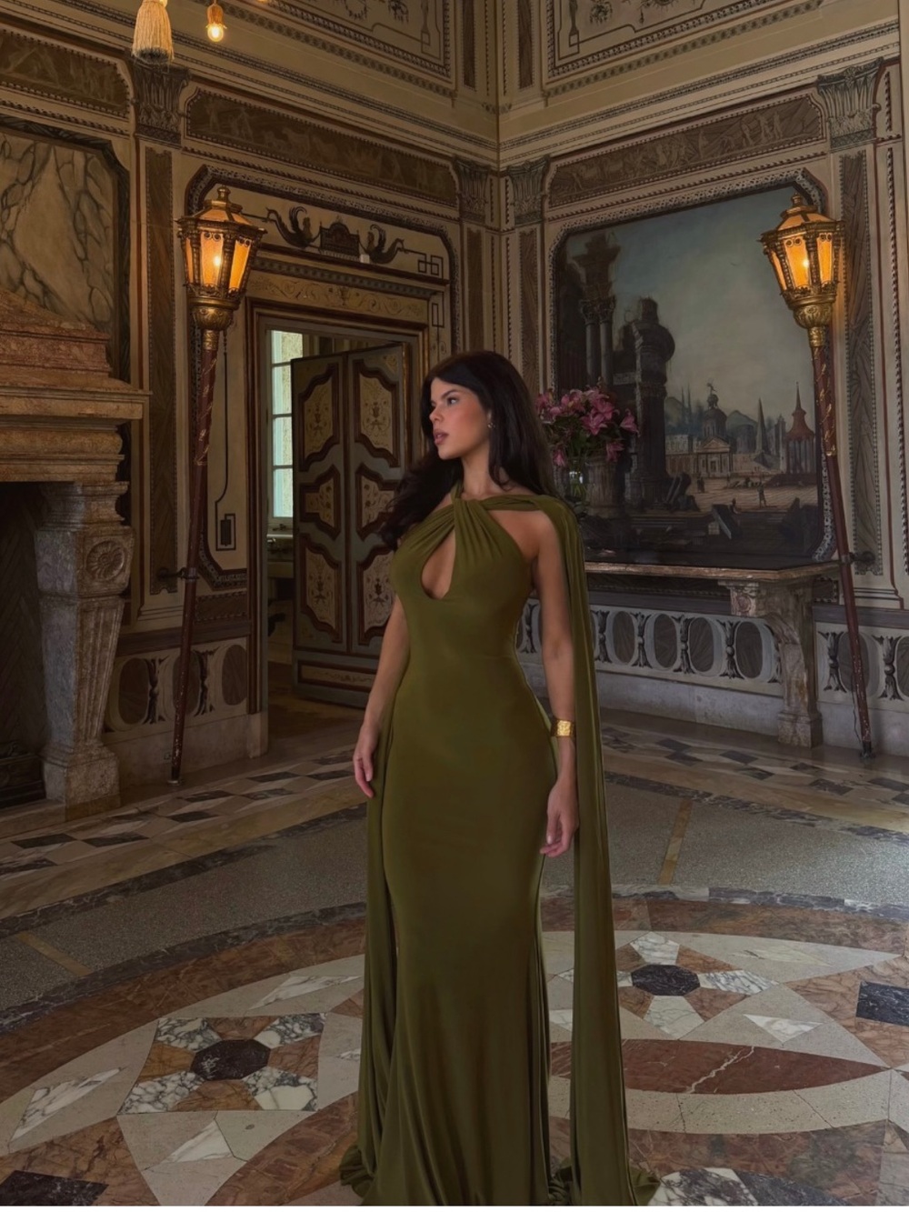 RHODA
Green Twist Halter-Neck Cape Maxi Dress - Picture 3 of 4